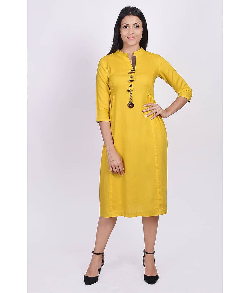 SAART BUNAAI - Yellow Rayon Women's A-line Kurti