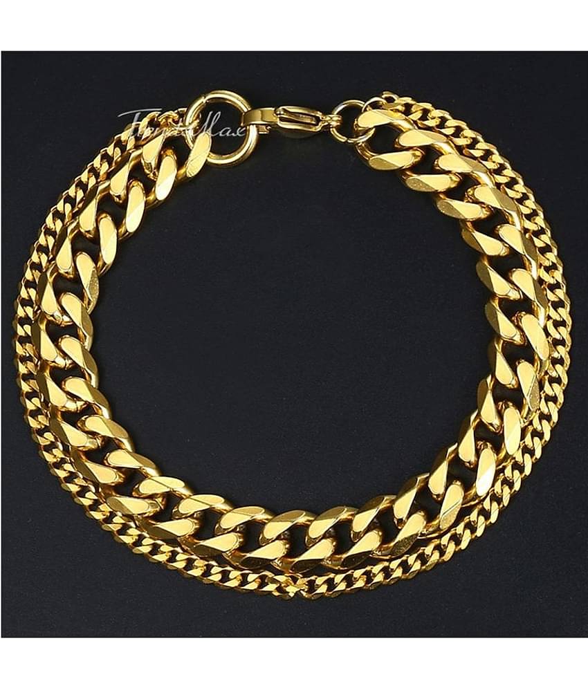 ZIVOM® Double Layered Wrist Wrap Macho 18K Gold 316L Surgical Stainless Steel Curb Popcorn Chain Bracelet For Men Boys