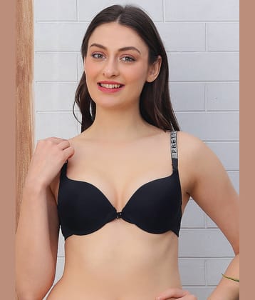 PrettyCat Pack of 1 Polyester Lightly Padded Push Up Bra For Women ( Black )