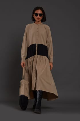 Beige & Black Band Dress-XL