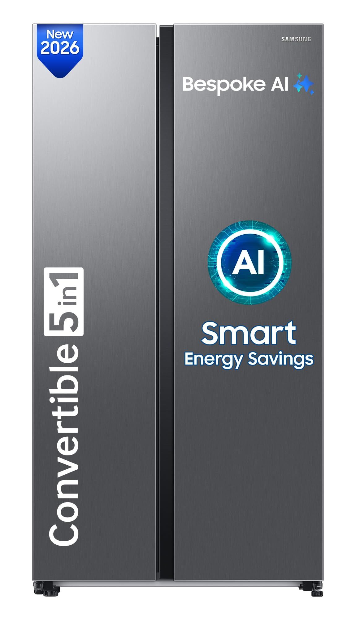 Samsung 653 L, 3 Star, Frost Free, Double Door, Convertible 5-in-1 Digital Inverter, Side By Side AI Enabled Smart Refrigerator with WiFi (RS76CG8003S9HL, Silver, Refined Inox) Samsung 653 L, 3 Star, Frost Free, Double Door, Convertible 5-in-1 Digital In