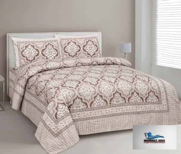 3001-Hometrade India-Standard King Size (90*108 Inches)-Pure Cotton Jaipuri Double Bedsheet With Matching Pillow Cover