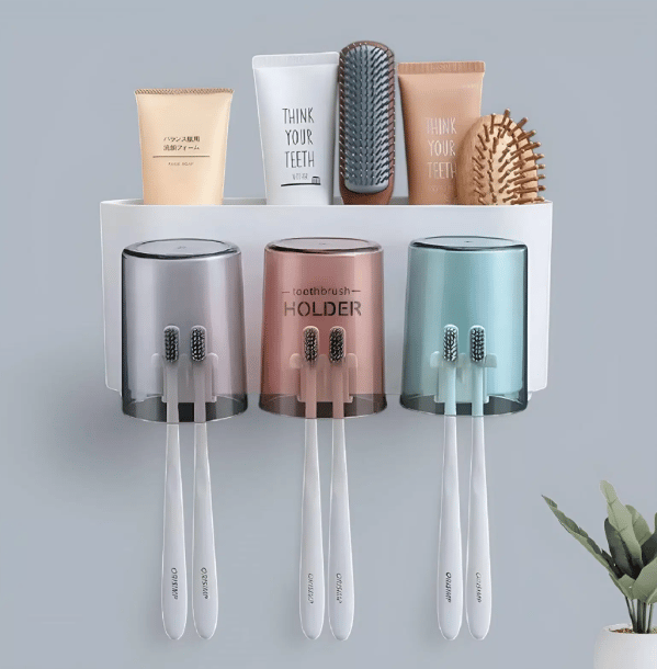 VillWin Toothbrush Holder with 3 Cups | Bathroom Toothbrush Organizer | Multi-Compartment, Dustproof & BPA-Free Brush