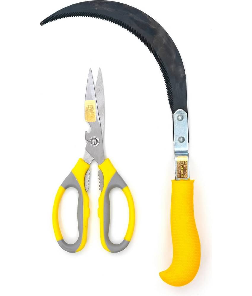 GLOBUS GARDEN TOOLS SET/2 PCS ( GARDEN AND MULTIPURPOSE SCISSOR  8.5" AND SICKLE 8" BEND )