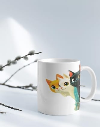The Magical Gifts Cute Cat Theme Printed Mug 325ml ? Gift for Cat Lovers, Kids, Friends, Pet Owners, Women, Office, Home Use ? Colorful Cat Coffee Tea Cup for All Occasions
