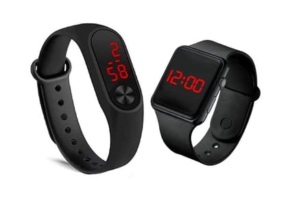 Uttamrobotics New Kids Digital Date and Time Black Dial LED Watch for Stylish Kids Unisex Birthday Gift Digital Watch for Boys & Girls | Pack of 2