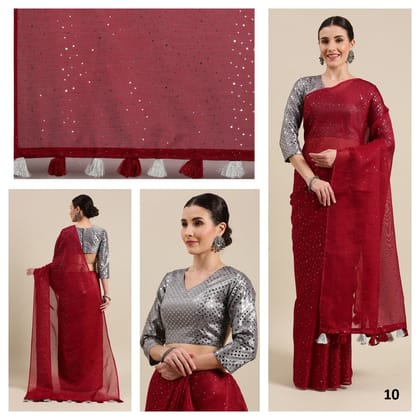 Marron Color Rubber Print Cotton Blend Saree.