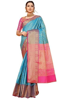 AMIRAT Women's Pure Kanchipuram Soft Silk Saree and Contrast Border