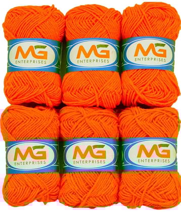 100% Acrylic Wool  Dark Orange 6 Pc M.G - Art-DDB