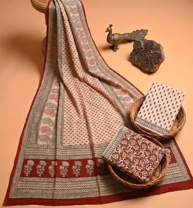 Handcrafted Bagh Print Cotton 3 Piece Suit Set Handcrafted Bagh Print Cotton 3 Piece Suit Set