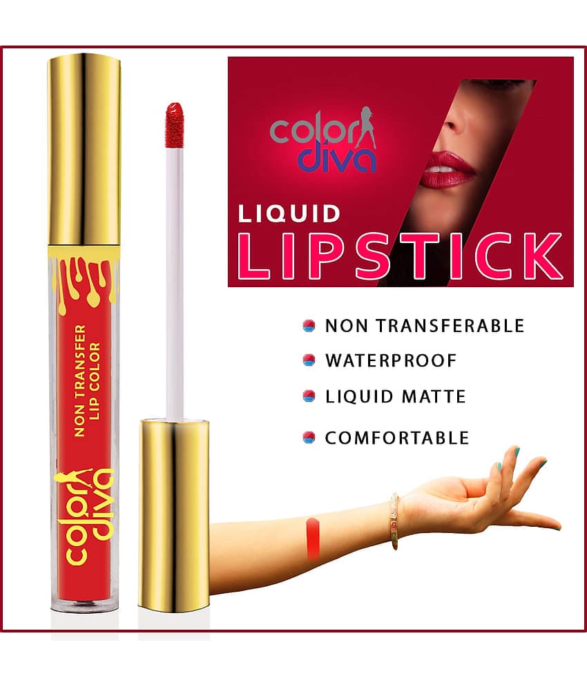 COLOR DIVA Non Transfer Matte Liquid Lipstick, Tomato Red, 6ml