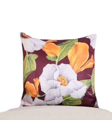 Koko Decorative Cushion Cover | 16x16 Inch Soft Textured Maroon Flower Print | Square Pillow Cover for Bed, Sofa, Chair | Pack of 1