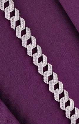 Men’s Stylish Link Zircon Silver Bracelet-White Stone / Silver / 8 Inches