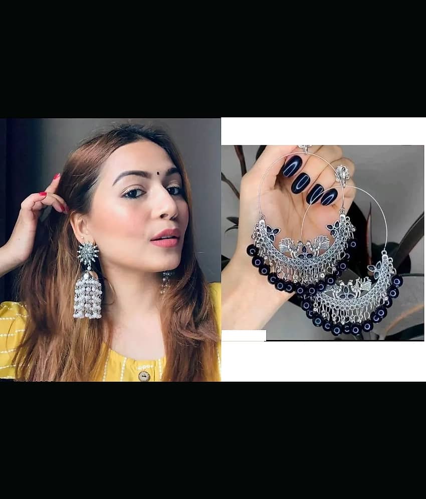 Samridhi DC Silver Drop Earrings ( Pack of 2 )