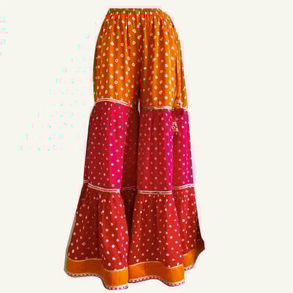 Multicolored Bandhani Modal silk sharara-XS