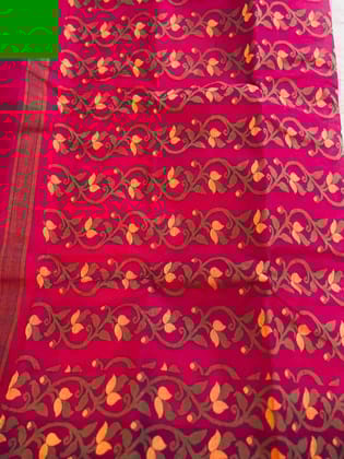 Tant Saree Golden Floral Woven Border Cotton