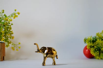 Brass Elephant Statue (Color - Golden, Size - 3H *4.5L*1.5B) by Snova Enterprises