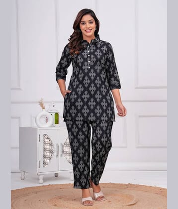 Nevisha Style Women Printed Tunic With Trousers Co-Ord Set ( Black )