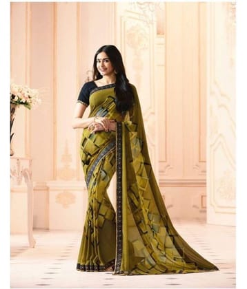 Gazal Fashions Chiffon Printed Saree With Unstitched Blouse Piece ( Brown,Beige )