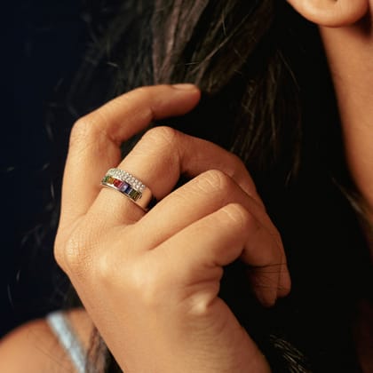 Rainbow Sterling Silver Ring-Adjustable