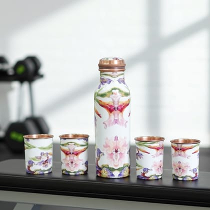 Copper Water Bottle Set with 4 Glasses 1 Liter | Family Drinkware Set , Height : 3.8 Inch (BCMAS146 B)