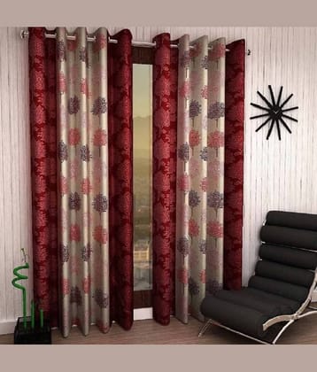 N2C Home Floral Semi-Transparent Eyelet Curtain 5 ft ( Pack of 2 ) - Multicolor