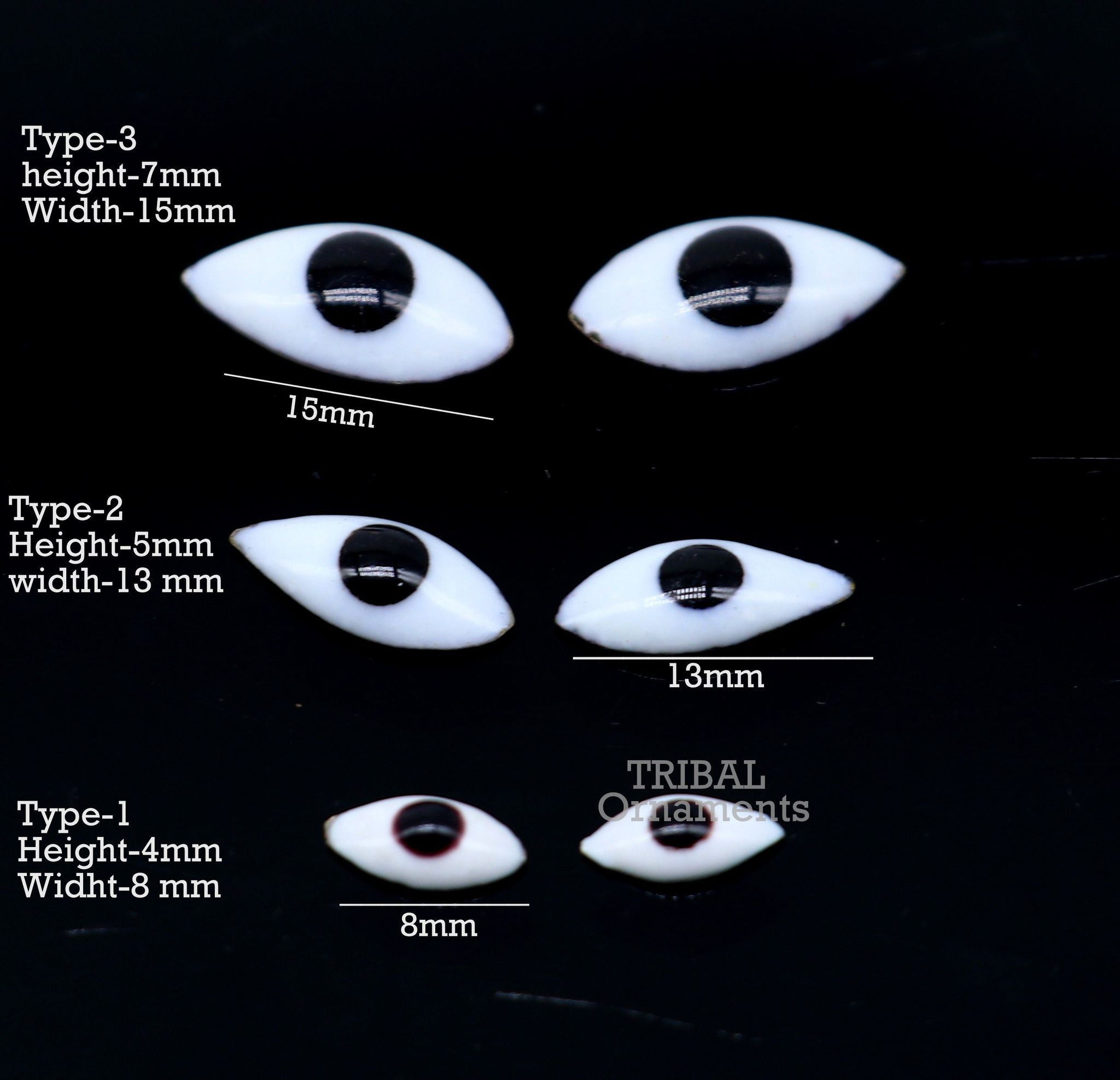 Solid sterling silver Netra or eyes, Amazing Mangla Darshan White clean baby idols eyes, laddu gopala eyes su798-Type-1