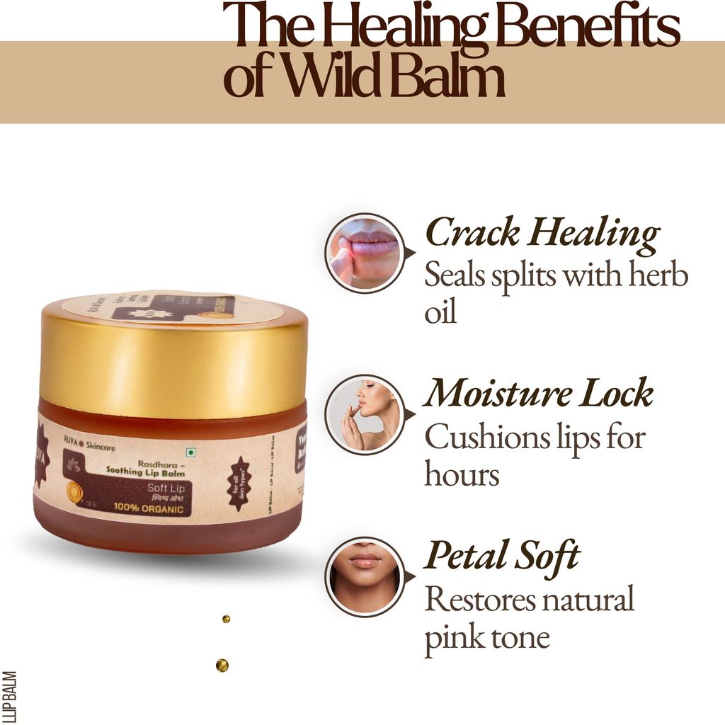 RUVA Soothing Ayurvedic Lip Balm with Natural Pure Damask Rose & Organic Ghee | Nourishing, Herbal Lip Care, Natural Skincare | For All Skin Types - Men & Women