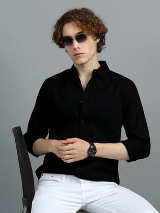 Textured Men Shirt, Regular Fit, Pure Cotton, Full Sleeve, Black-S