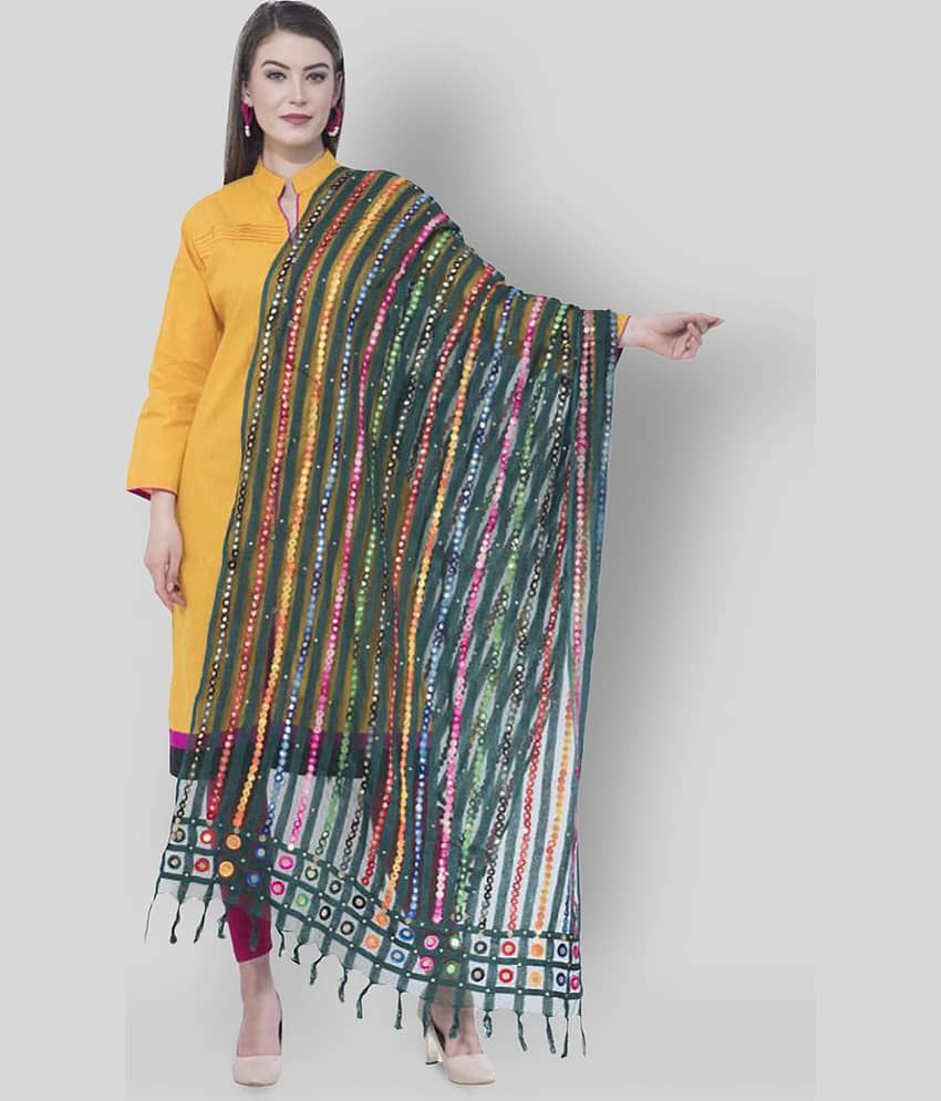A R Silk Green Organza Mirror Work Dupatta