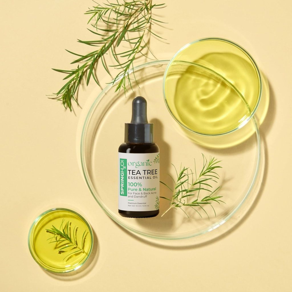 Spring H2O 100% Pure & Natural Organic Tea Tree Essential Oil For Face, Back Acne, Scalp & Dandruff Care