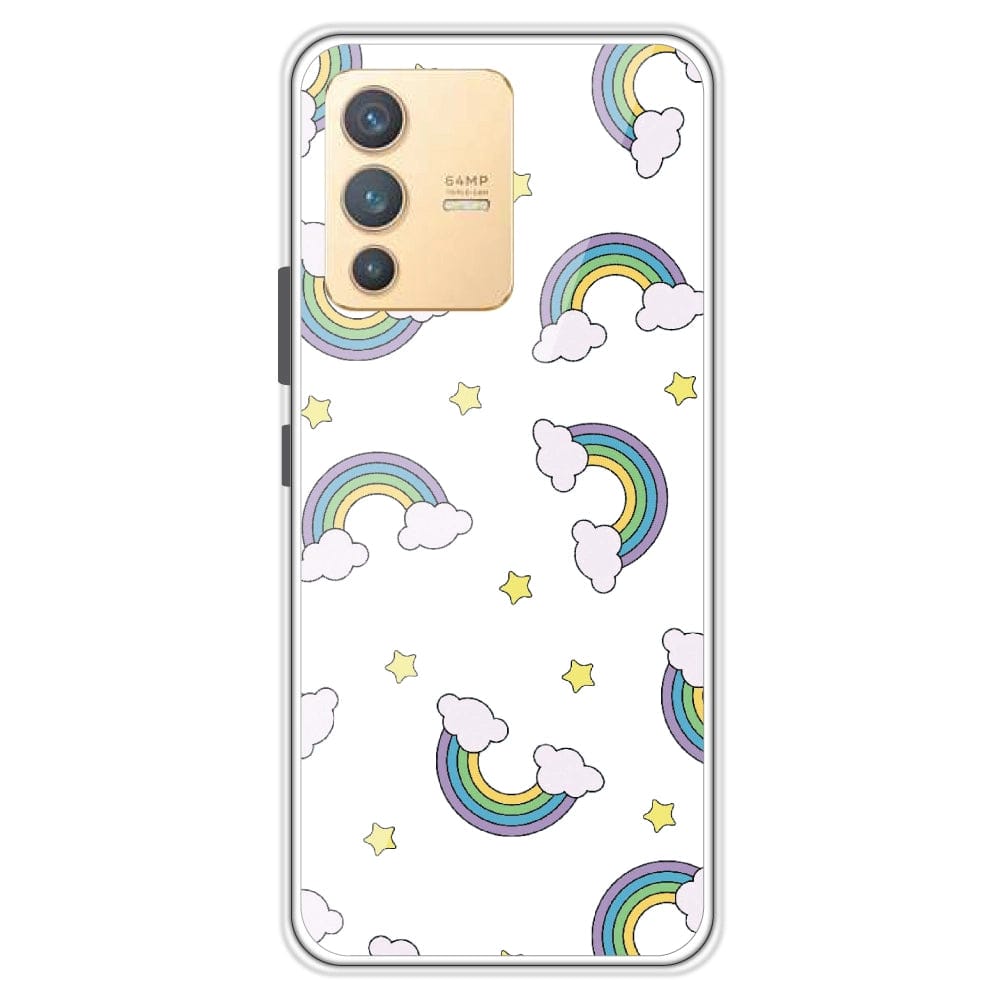 Rainbow With Clouds - Clear Printed Silicone Case For Vivo Models-Vivo V25 Pro