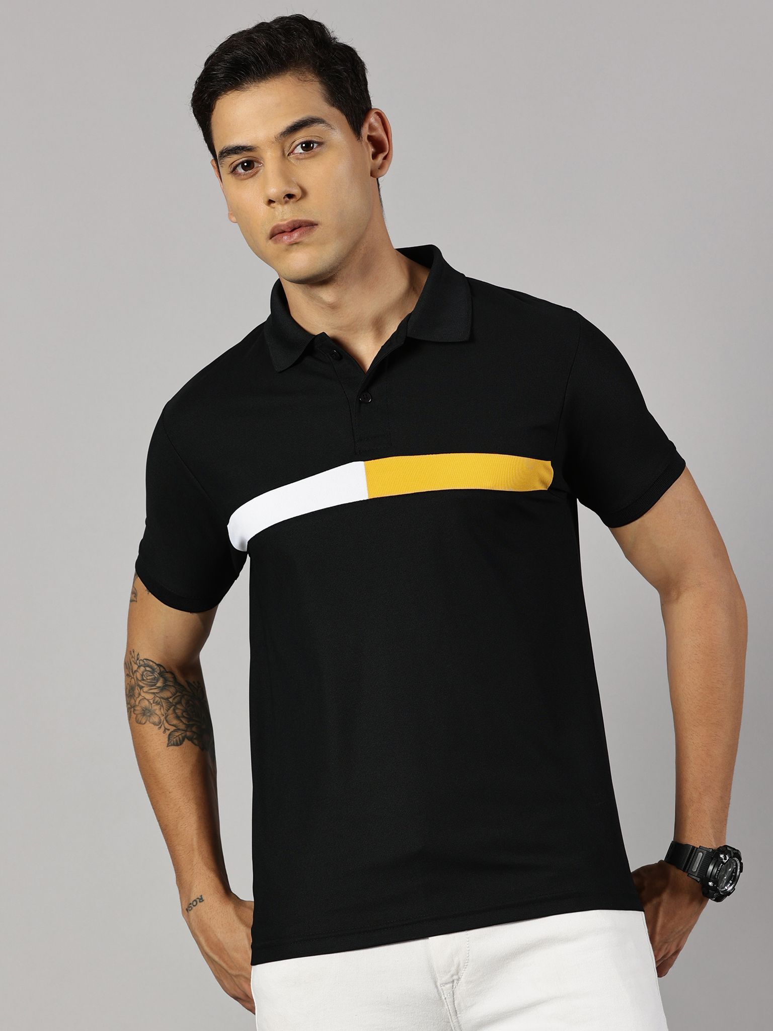 Dry-fit Black Striped Polo