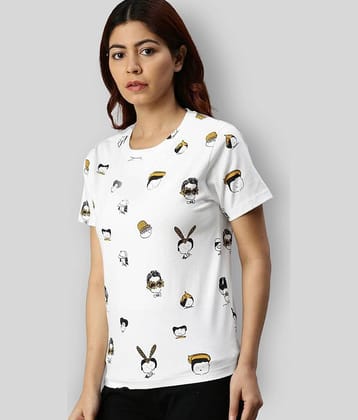 JUNEBERRY Women Cotton Printed Regular Fit Round Neck T-Shirt ( White )