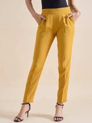 Women's Slim Fit Stretch Trouser - Mustard Yellow-4XL