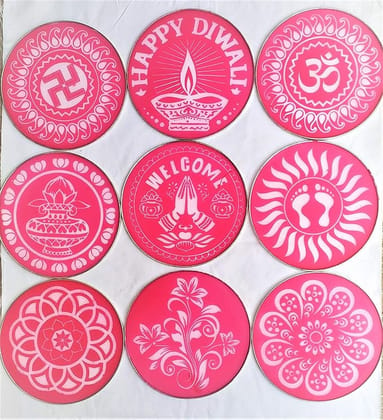 Rangoli ::Easy Making Decorative Item Combo Pack(8' Inch stenscils Qty 8,Color fillerQty 5, Original Sand Color 5 Packet (200 gram Each) Drawing Pen Qty 1