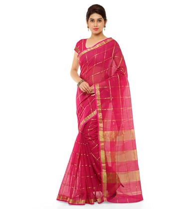 Generic Women's Kota Doria Cotton Saree With Blouse (Rani,6-3  Mtr)