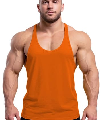 THE BLAZZE Orange Cotton Blend Regular Fit Men Gym Tank Top