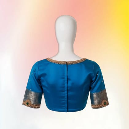 Designer Maggam Work Silk Blouse (Blue) | Traditional Hand-Embellished | Ethnic Party Wear