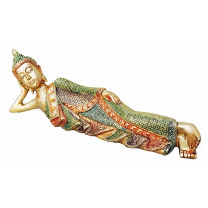 Brass Sleeping Buddha Statue - Peaceful Resting Pose Showpiece, Height : 6 Inch (BSMAS135)