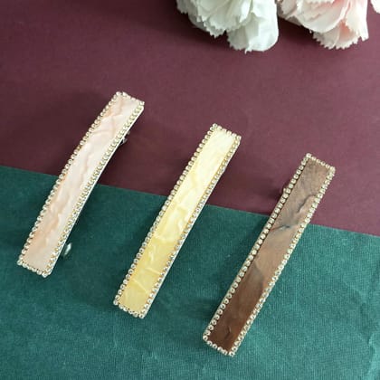 Marble Finish Hair Clips with Rhinestone Accents, Set of 3