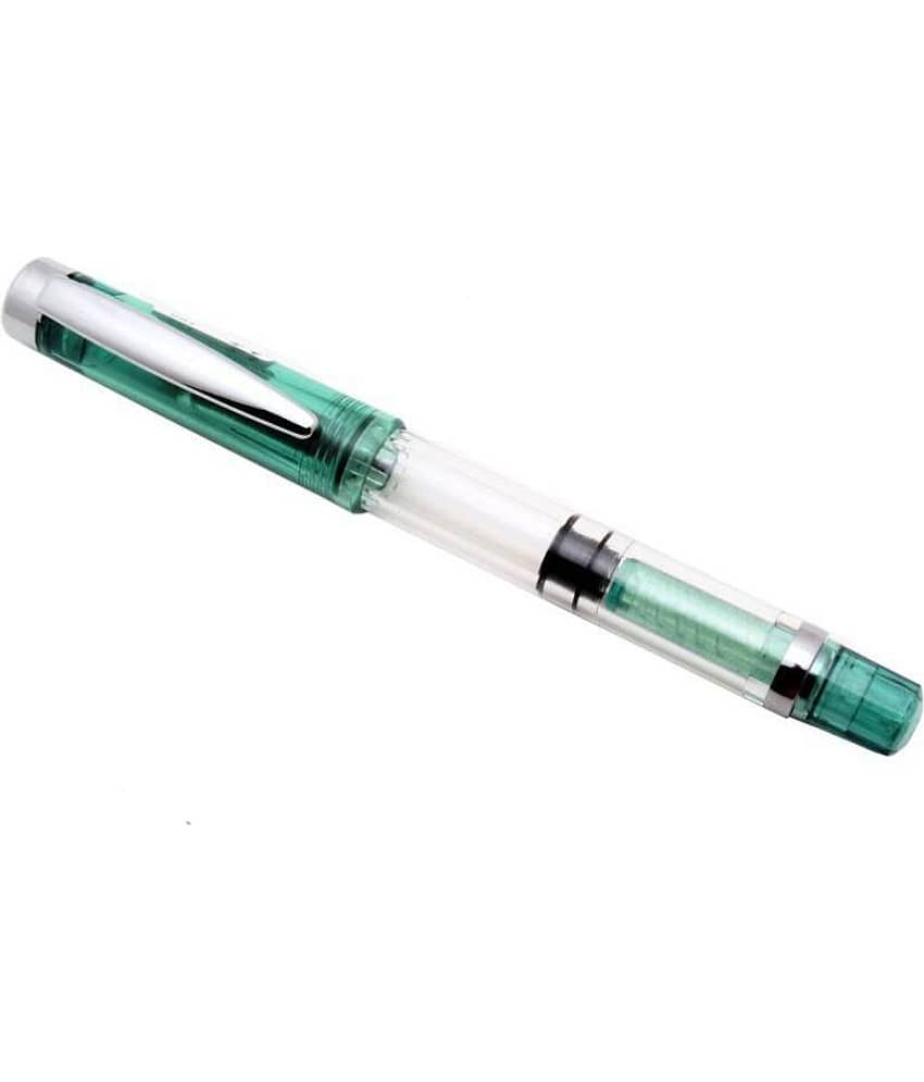 Demonstrator Safari Piston Fountain Pen Fine Nib With Chrome Trims. - Green