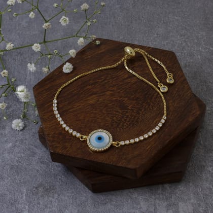 Gold Round Slider Turkish Evil Eye Bracelet For Women