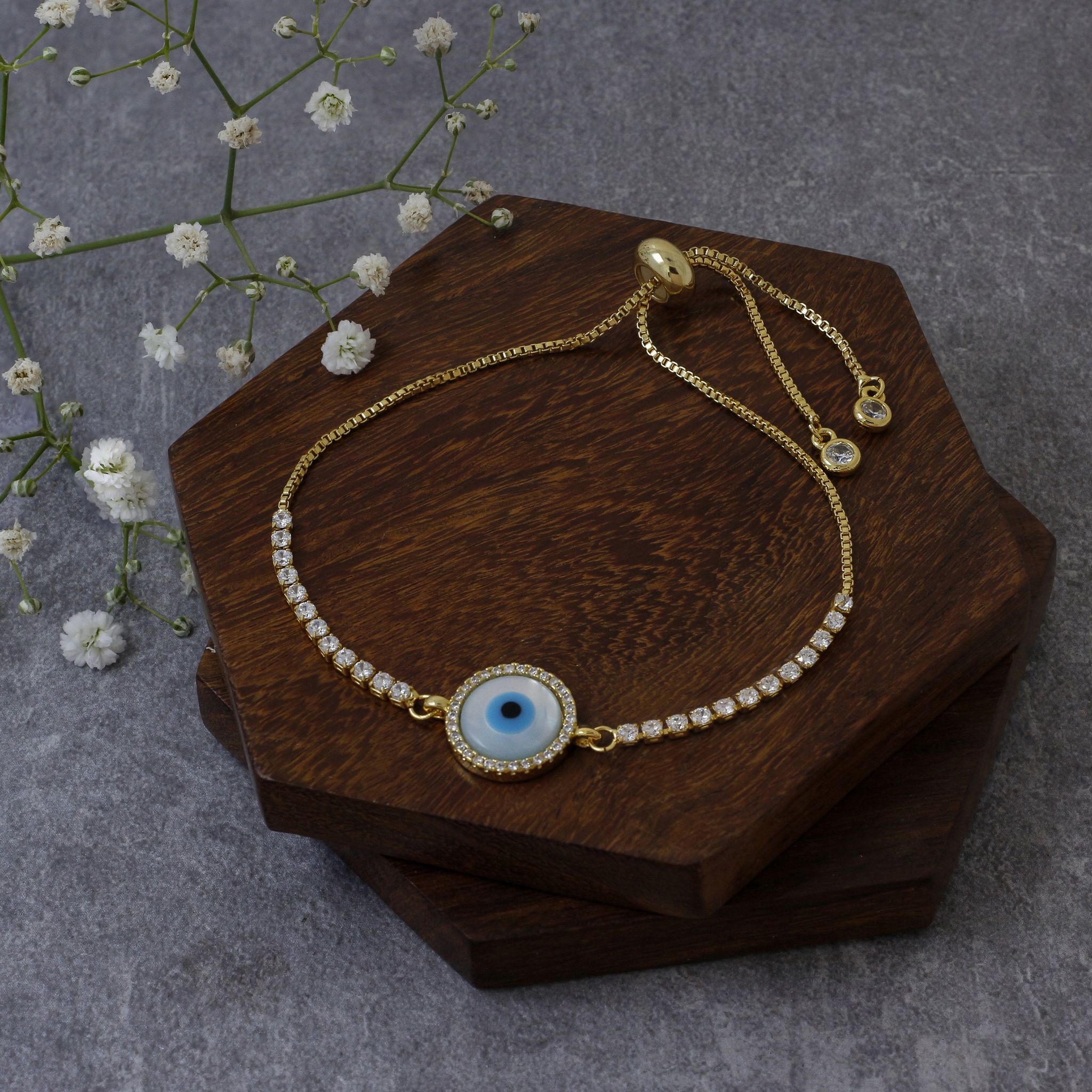 Gold Round Slider Turkish Evil Eye Bracelet For Women