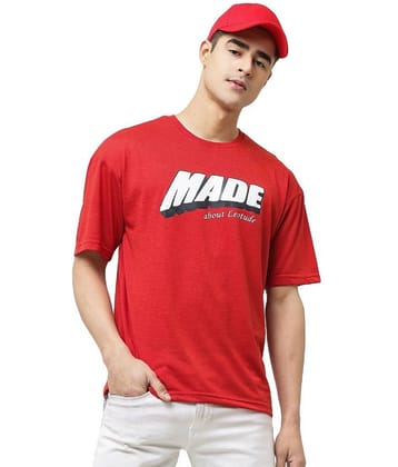 Trond Cotton Blend Oversized Fit Printed Half Sleeves Men's T-Shirt - Red ( Pack of 1 )