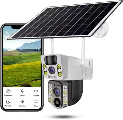 ApnaCam 4G Solar Powered Dual Lens Camera PTZ | Live View | Two-Way Audio | Color Night Vision | Motion Detection | Waterproof | SD Card Support | Built-in Alarm