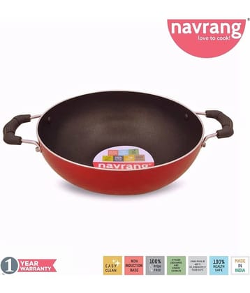 Navrang Non Stick Aluminium  Kadai Economy Medium ,230mm, Red -Non Induction