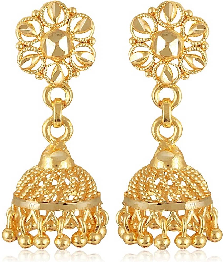 Vighnaharta Golden Jhumki Earrings ( Pack of 1 )