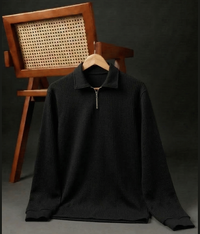 Try This Men Cotton Blend Regular Fit Solid Polo T Shirt ( Black )