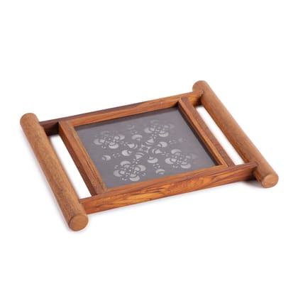 Sanjhi & Teakwood Tray - 8x8 Inches Single PC